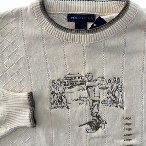 Vintage Pinnacle Golf Sweater SIZE L Embroidered Ivory Textured Crewneck NEW 90s